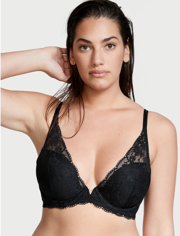 Brasier Victoria Secret  Escote Profundo  Forro Ligero Love Cloud Encaje negro  - 34 C